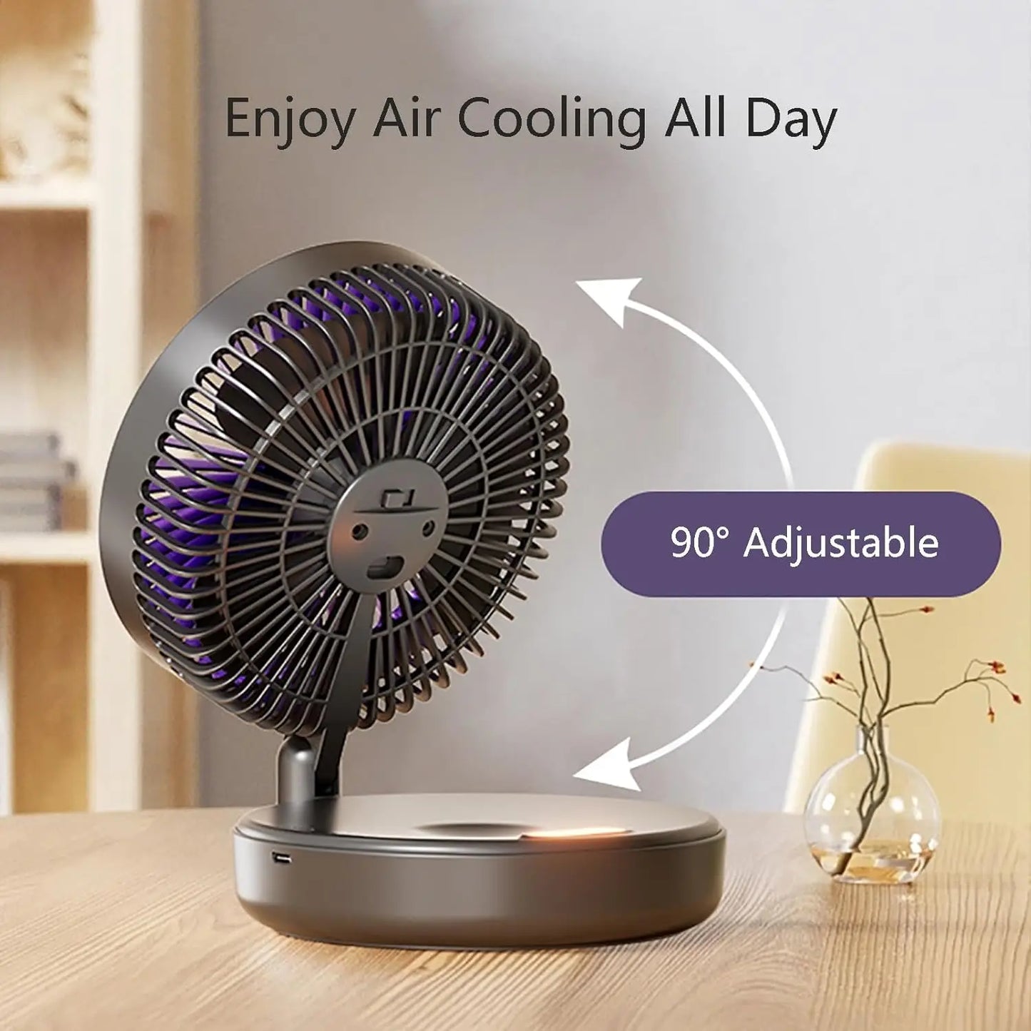 3000mAh Foldable Glow-in-the-Dark Fan Wall Mount Portable