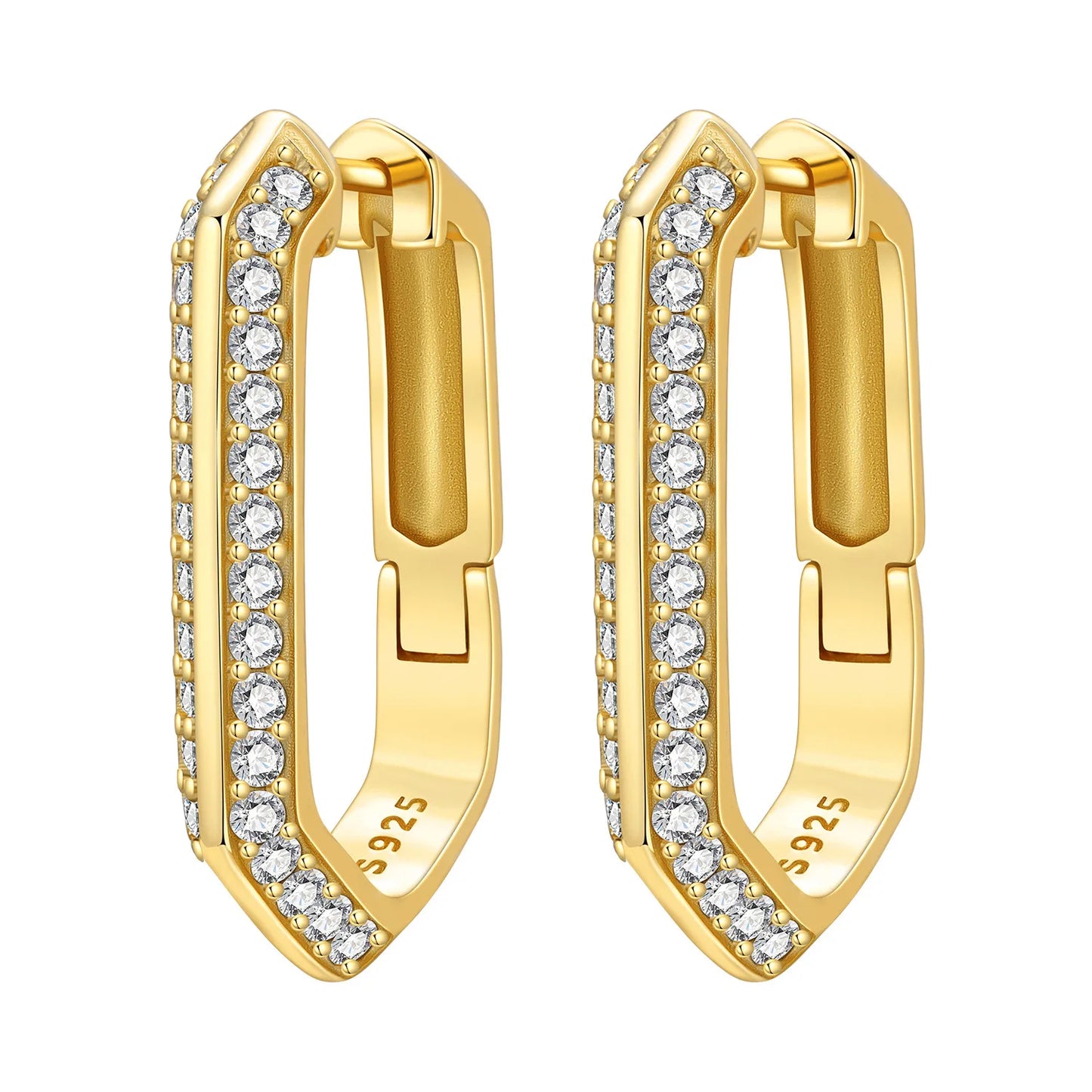 S925 Sterling Silver 18K Gold Square Hoop Earrings