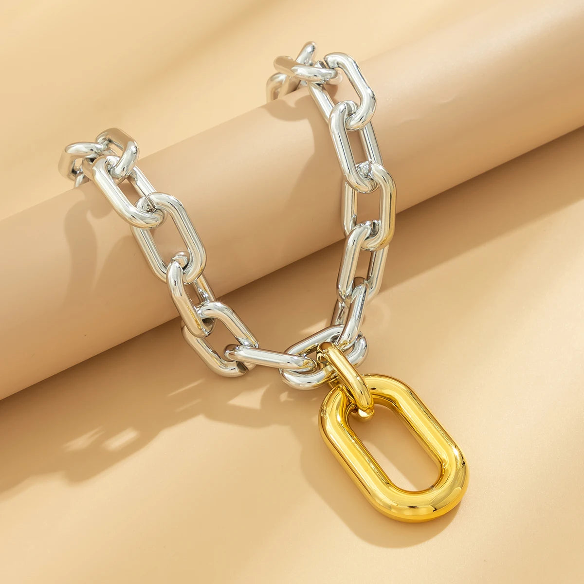 Thick Chains with Big Elliptical Pendant Necklace for Women