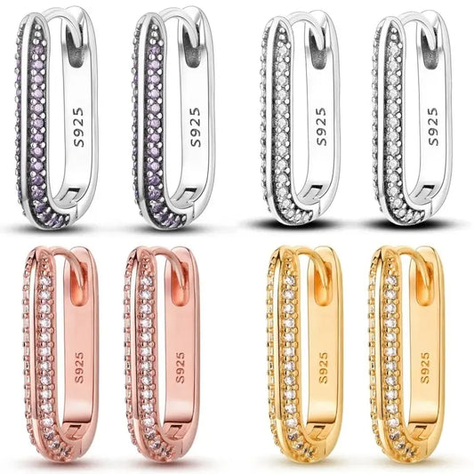 925 Sterling Silver Large Double Circle Hoop Earrings CZ Zircona -BOGO 🔥
