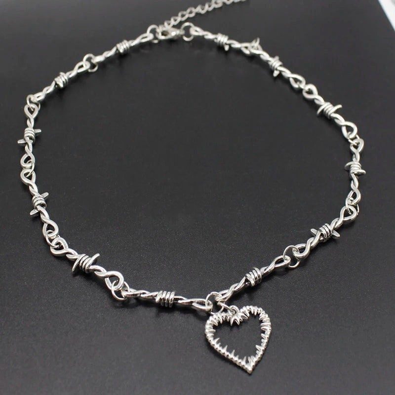 Tiny Wire Thorn Unisex Necklace – Gothic Punk Barbed Wire Chain