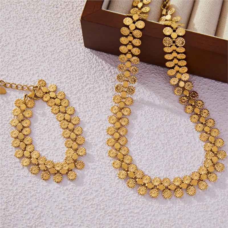 Bohemia Style Multi Flower Stainless Steel Necklace Bracelet For Women