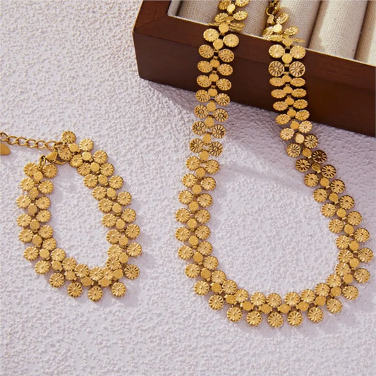 Bohemia Style Multi Flower Stainless Steel Necklace Bracelet For Women