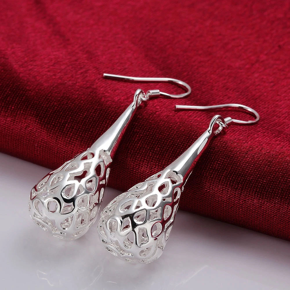 925 Sterling Silver Hollow water drop Earrings