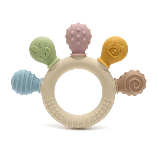 multicolor Silicone Baby Ring Teether Anxiety Teething Toys 0-12 Months