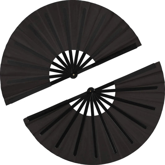 2 Large Folding Fan Nylon Cloth Handheld Folding Fan Chinese Kung Fu Tai Chi Fan Black Decoration Fold Hand Fan For Pa