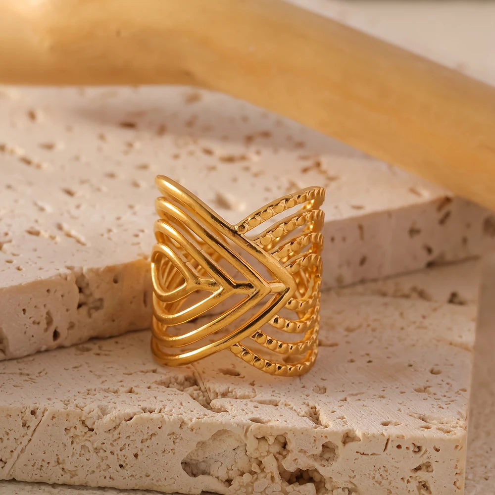 Stainless Steel Ring Irregular Unique Design Open Ring