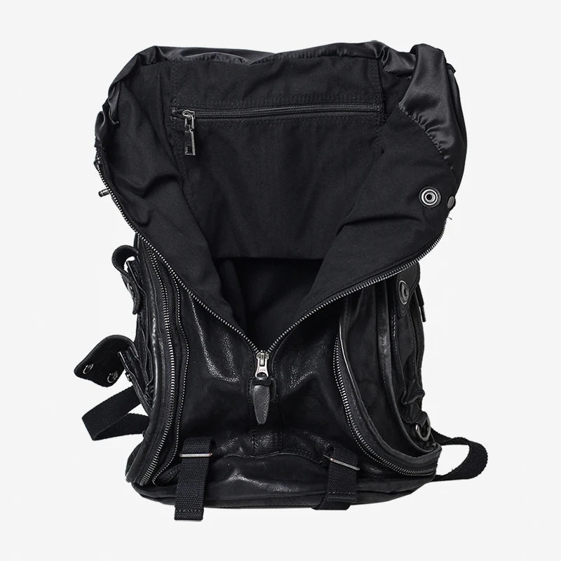 Men's Backpack Zipper Retro Old Leather Shoulder School Bag Mobile Phone Bag Fashion Dark Wind Soft Youth Black Travel Backpacks