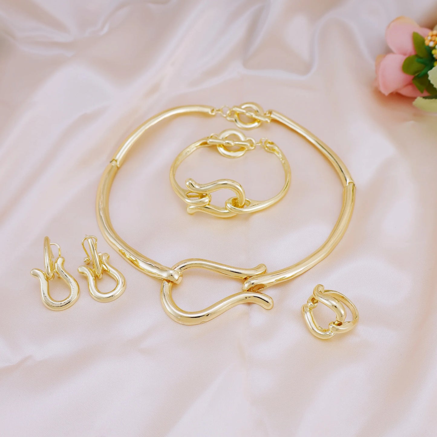 Women Gold Color Choker Necklace Earrings Bracelets Ring - Buy One Get One 🔥