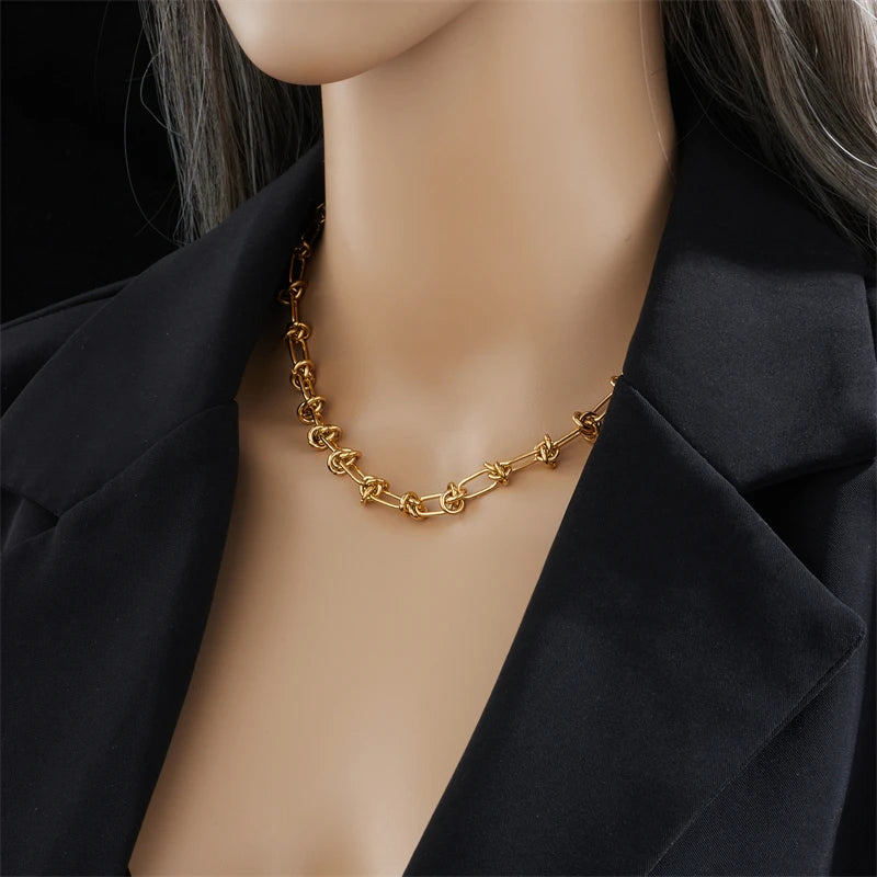 Stainless Steel Gold Silver Color Twist Knot Necklace Bracelets  Set - BOGO Free 🔥