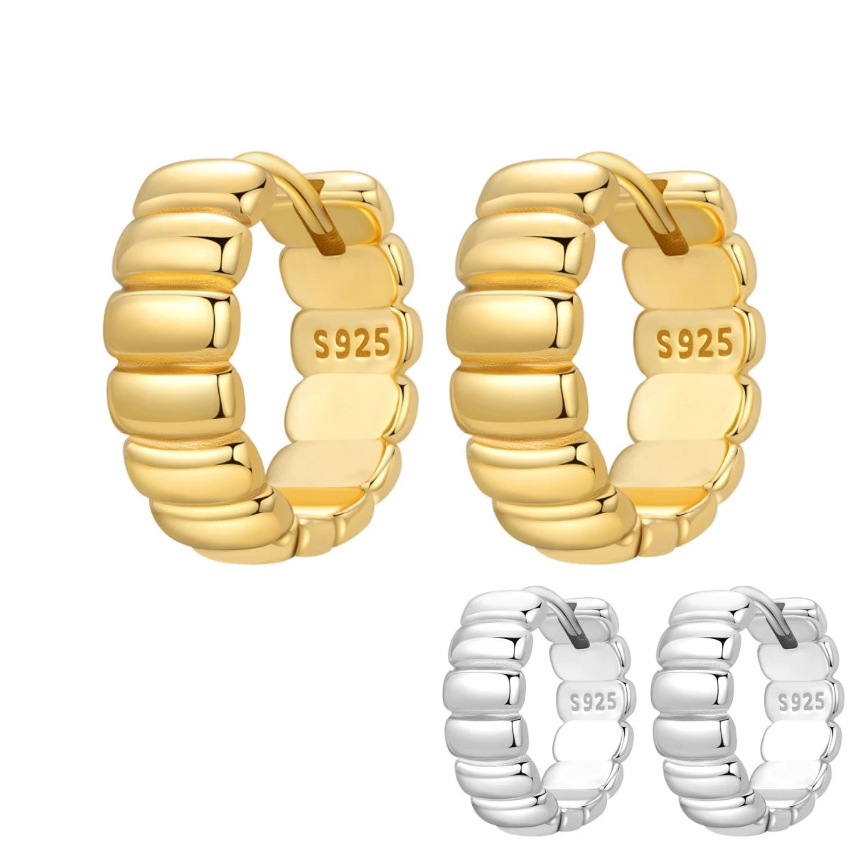 S925 Sterling Silver 18K Gold Square Hoop Earrings