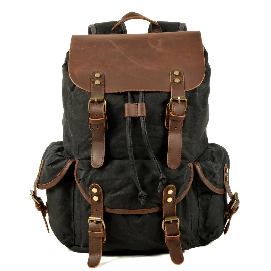 Backpack Men's Women's Vintage Wax Canvas Tactical Travel Bag Large Capacity Outdoor Mountaineering Camping Leather Backpack