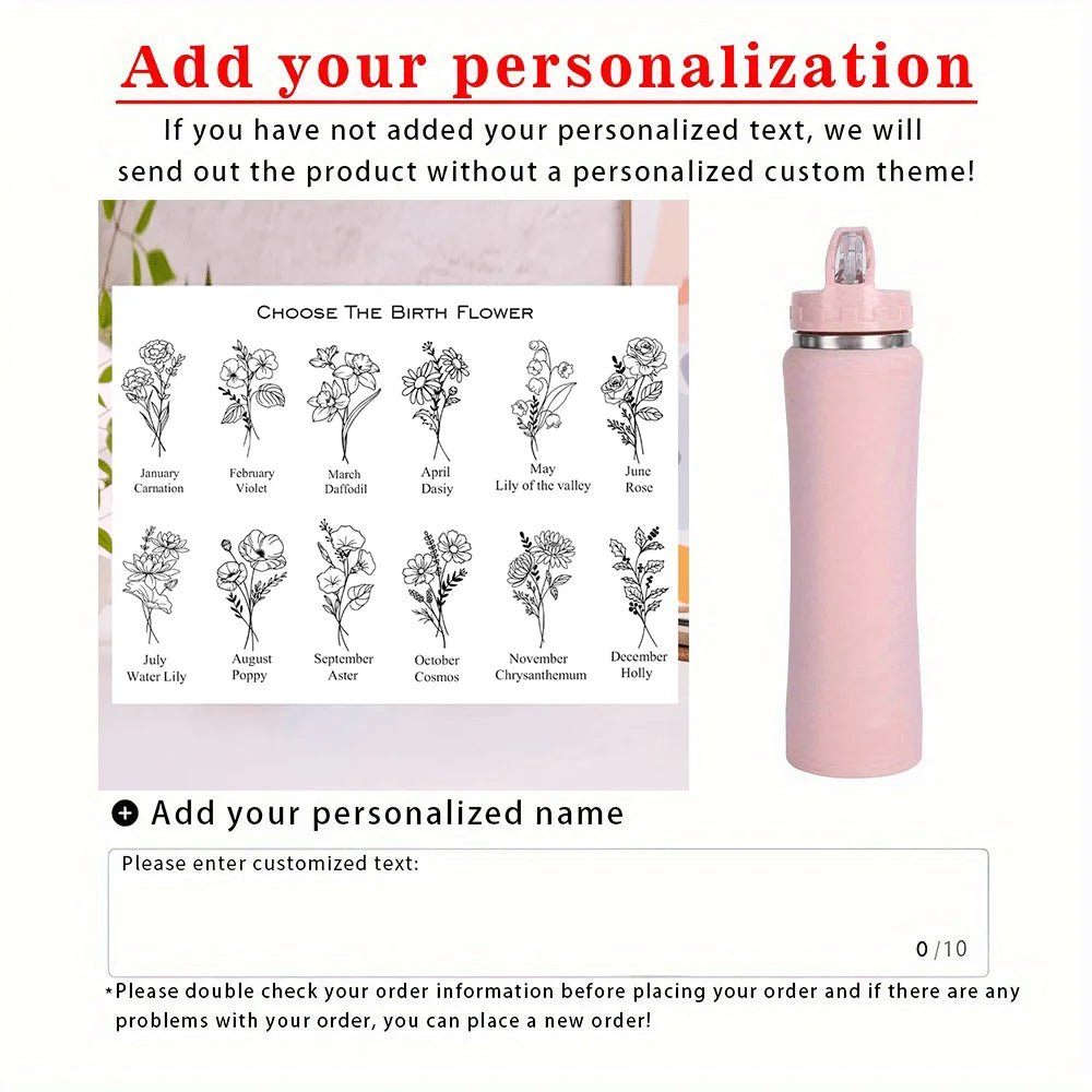 Name & Birth Month Stainless Steel Water Bottle