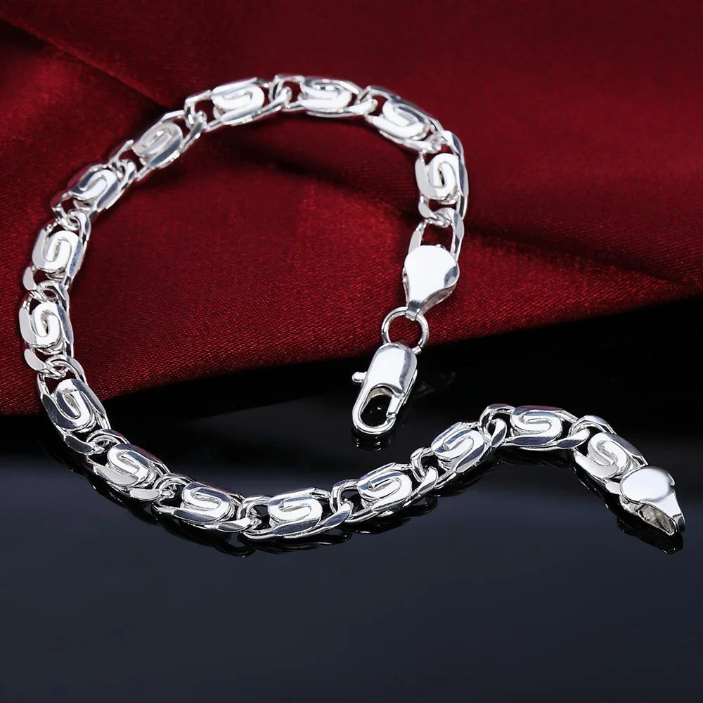 Fine Noble 925 Sterling Silver Solid Chain Bracelet For Women Men