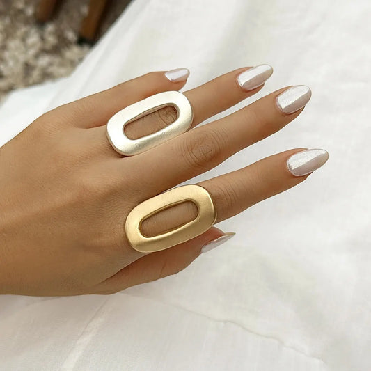 Exaggerated Big Hollow Out Geometric Oval Rings for Women  Adjustable