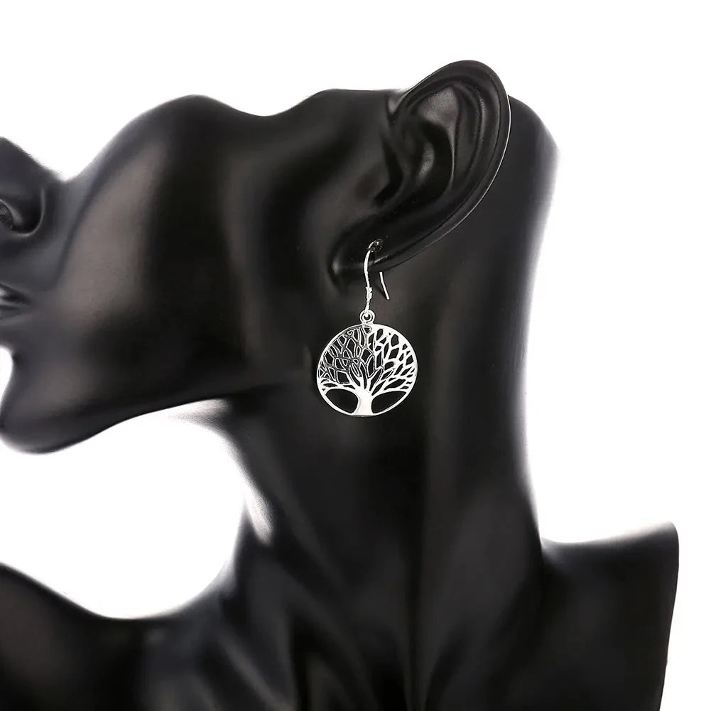925 Sterling Silver Earrings for Women high quality Jewelry Hollow Carved Round tree