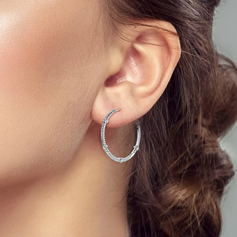 925 Sterling Silver Knot Hoop Earrings for Women | Textured Silver Earrings