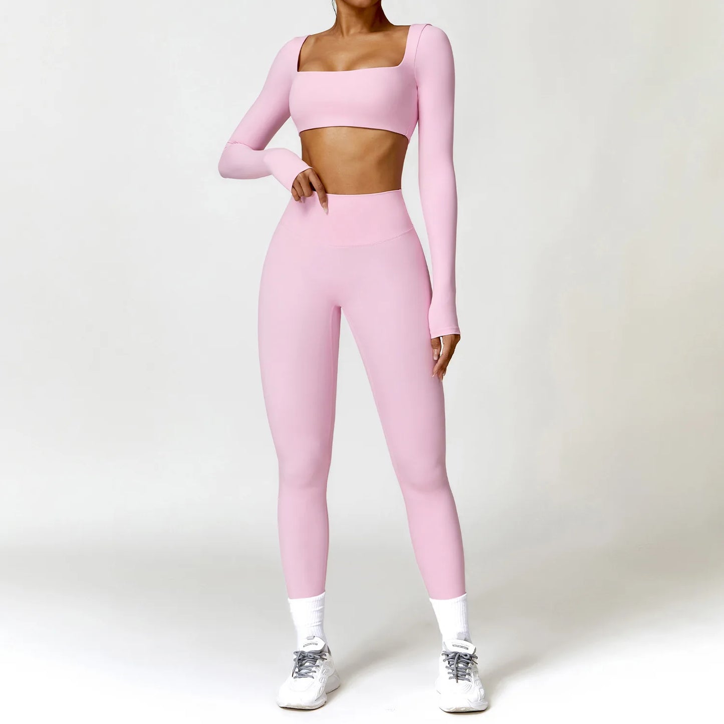 Hearuisavy 2PCS Long Sleeve Gym Set Women