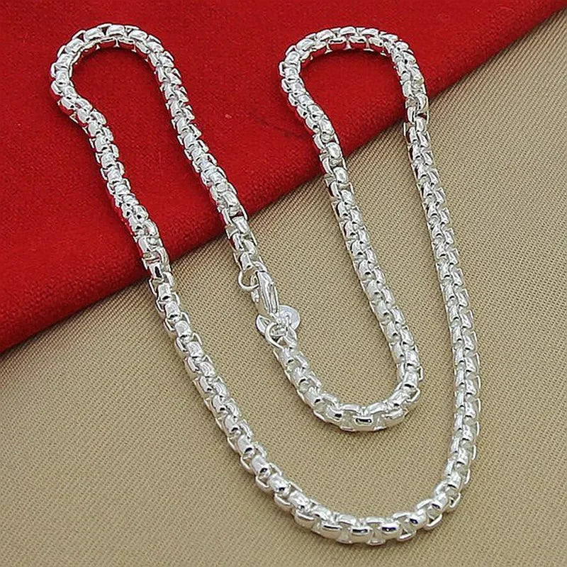 45-60cm 925 Sterling Silver 4mm Round Box Chain Necklace Bracelet set