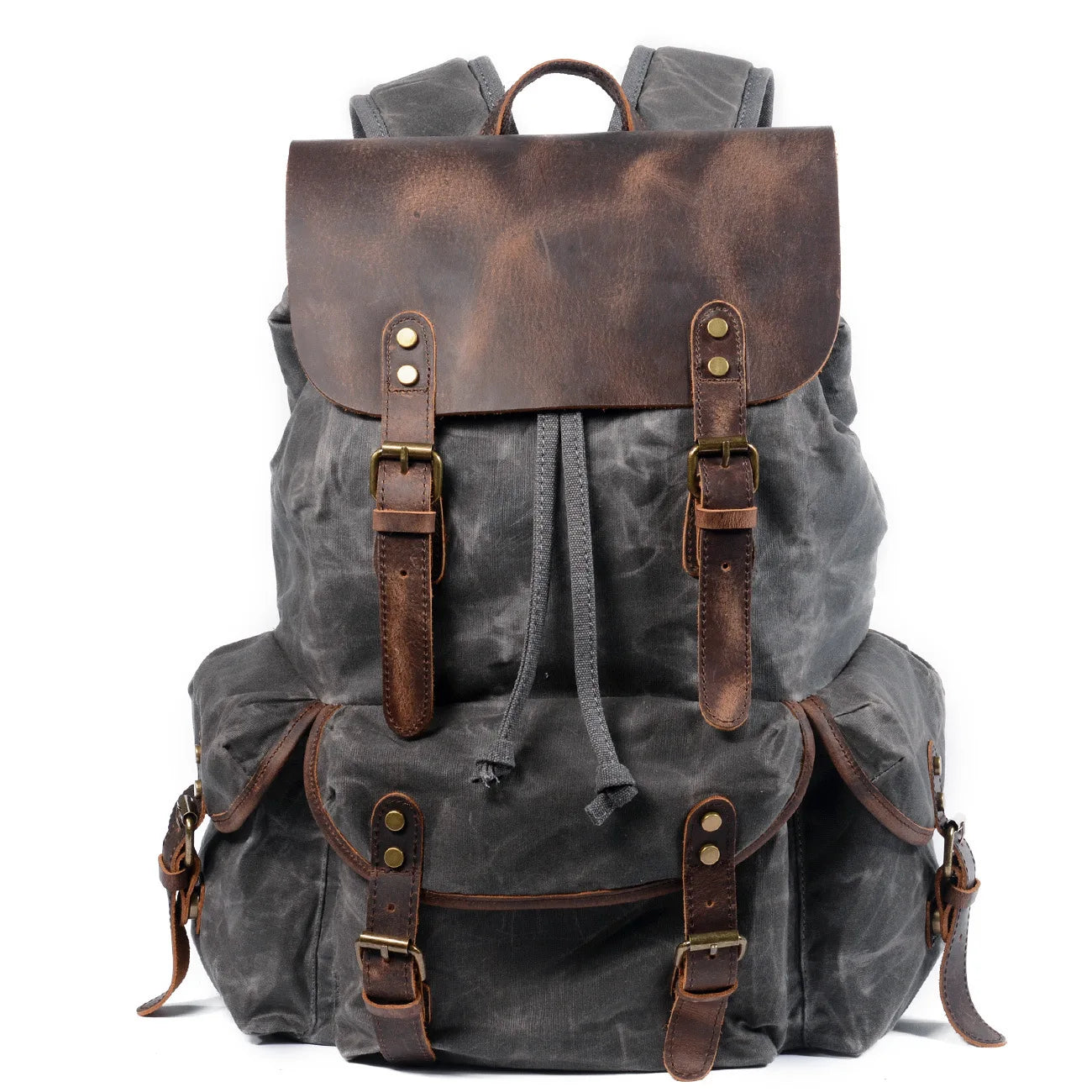 Backpack Men's Women's Vintage Wax Canvas Tactical Travel Bag Large Capacity Outdoor Mountaineering Camping Leather Backpack