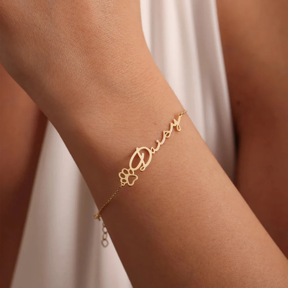 Personalized Custom Name Bracelet for Women Heart Paw