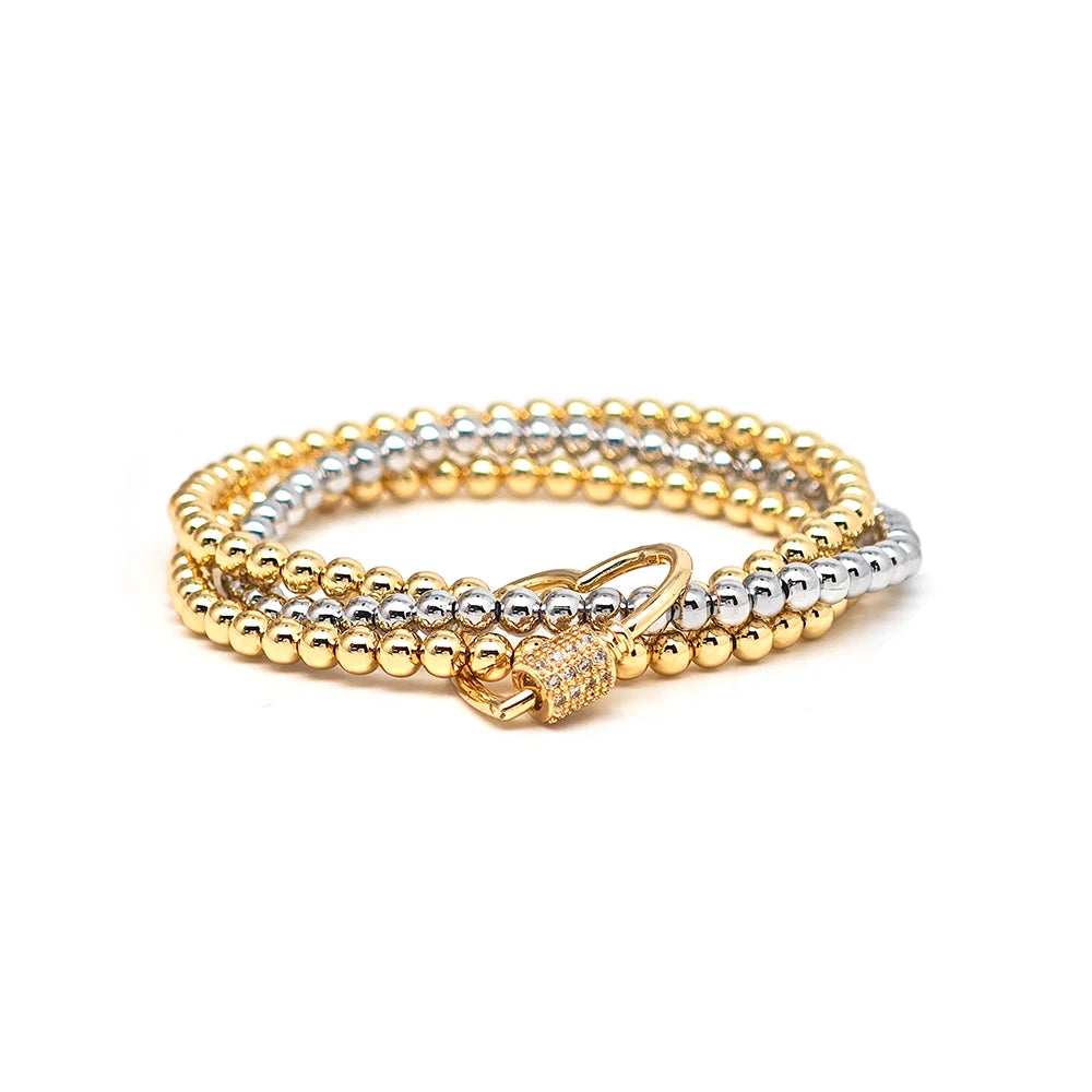 18K GP stackable Beads Elastic Pulseras Zirconia Charm Bracelets - BOGO 🔥