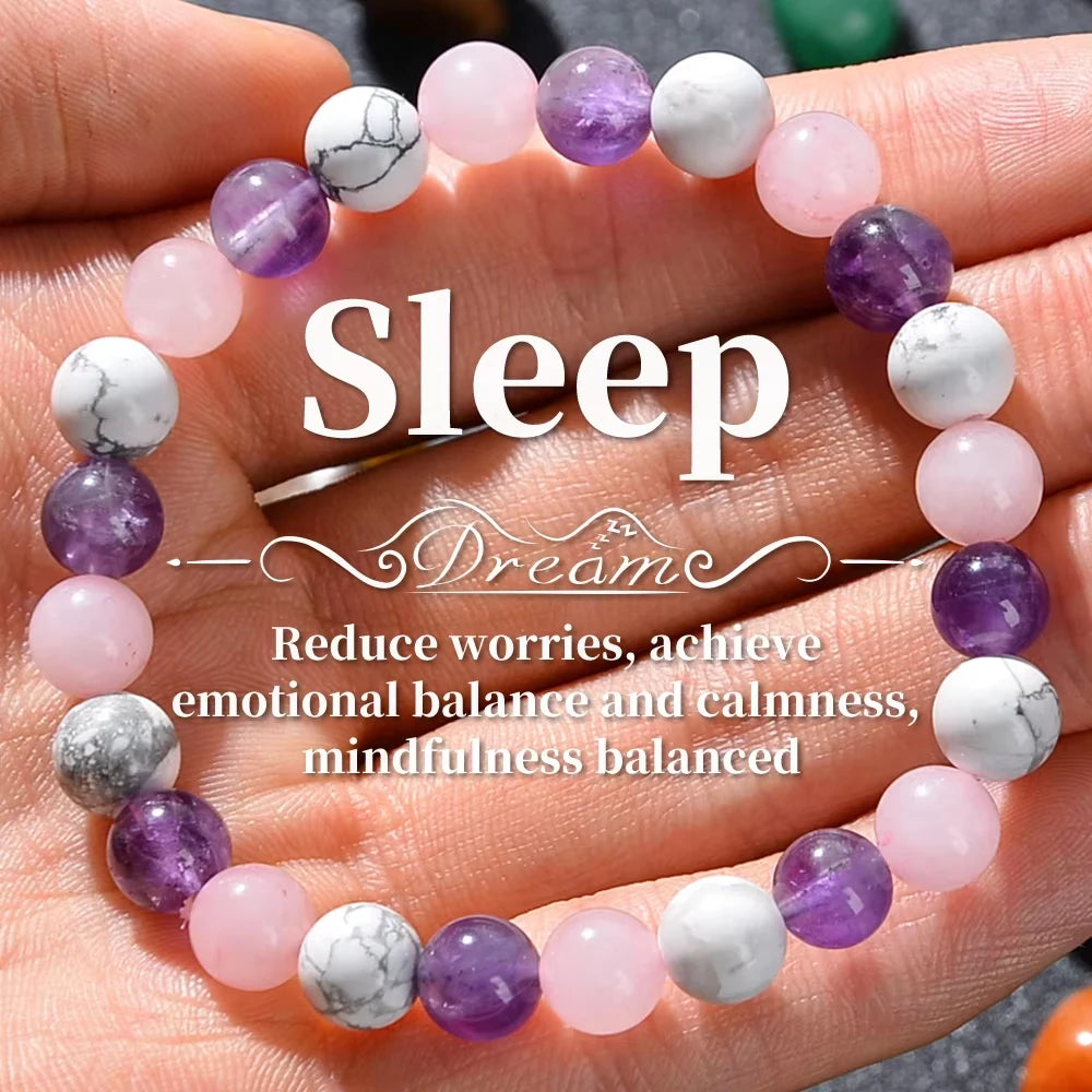 Amethyst - Rose Quartz Natural Stone Aura Balancing Sleep Bracelet for Women