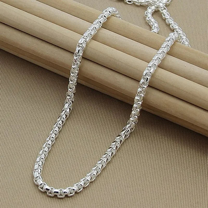 45-60cm 925 Sterling Silver 4mm Round Box Chain Necklace Bracelet set