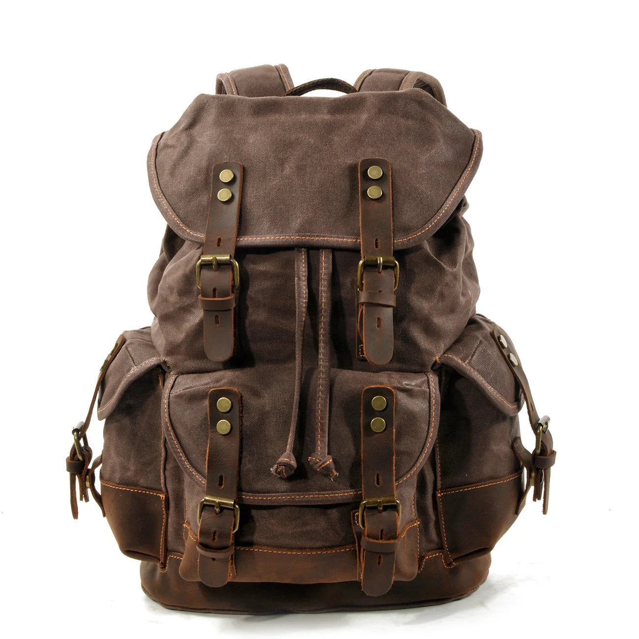 Backpack Men's Women's Vintage Wax Canvas Tactical Travel Bag Large Capacity Outdoor Mountaineering Camping Leather Backpack