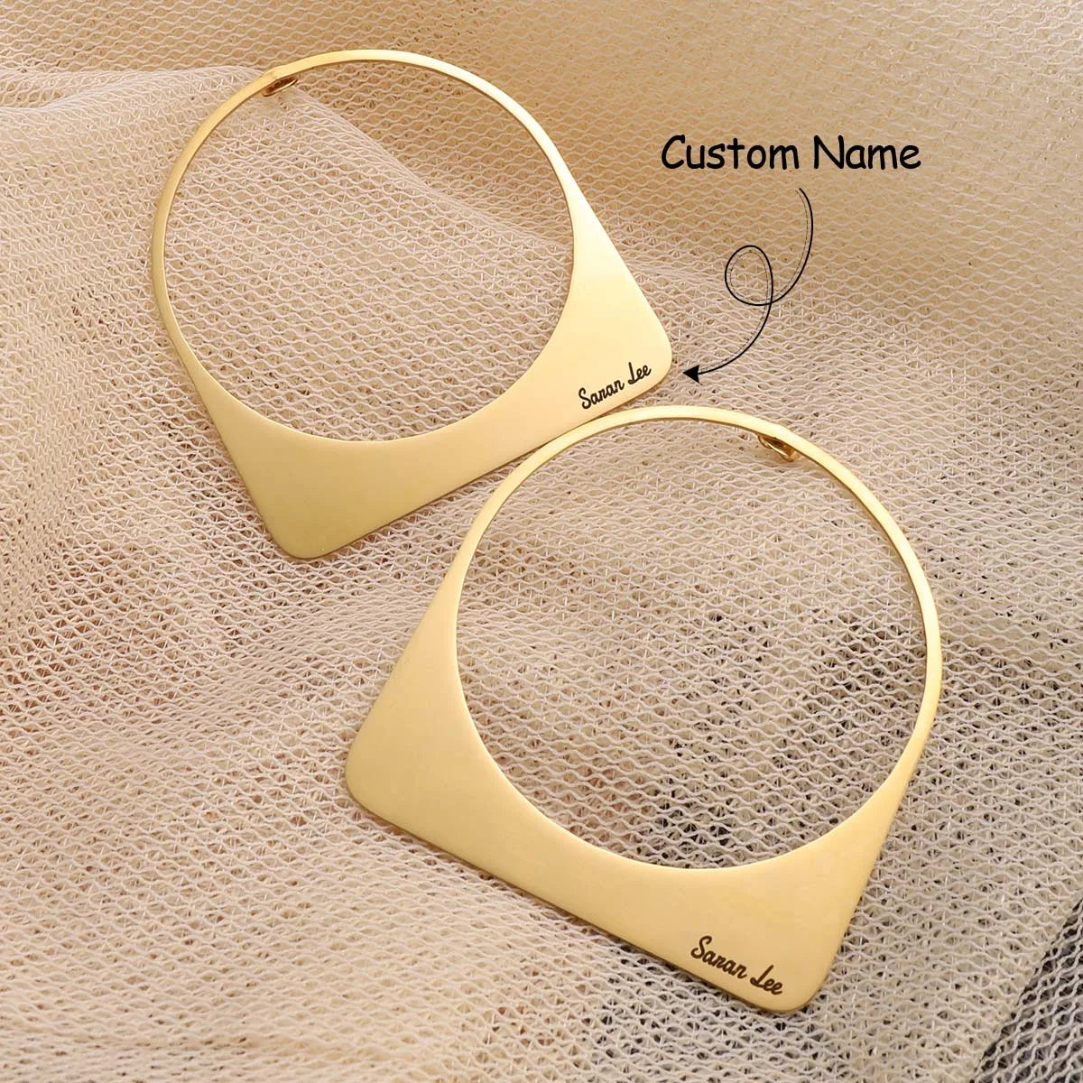 African Large Hoop Earring with Custom Name Middle East Dubai 18K Gold P - BOGO Free 🔥