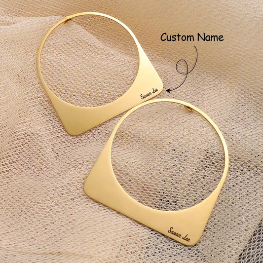African Large Hoop Earring with Custom Name Middle East Dubai 18K Gold P - BOGO Free 🔥