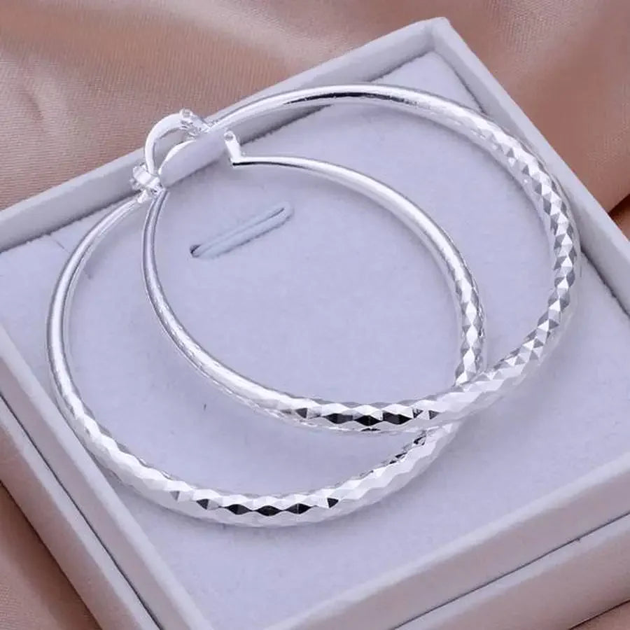 925 Sterling Silver big Earring women lady 5cm circle top Jewelry