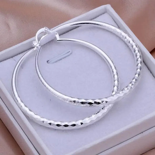 925 Sterling Silver big Earring women lady 5cm circle top Jewelry
