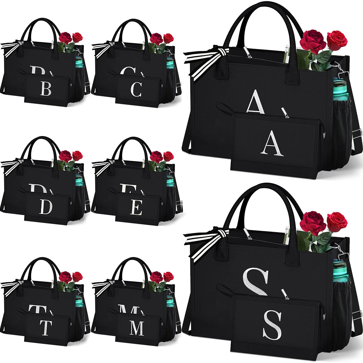 Canvas Tote Bag Set With Letter Embroidery Large Waterproof - Free Shipping