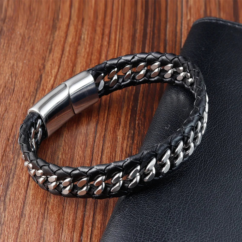 Braided Rope Woven Black Leather Men Bracelets -BuyOne Get One Free🔥