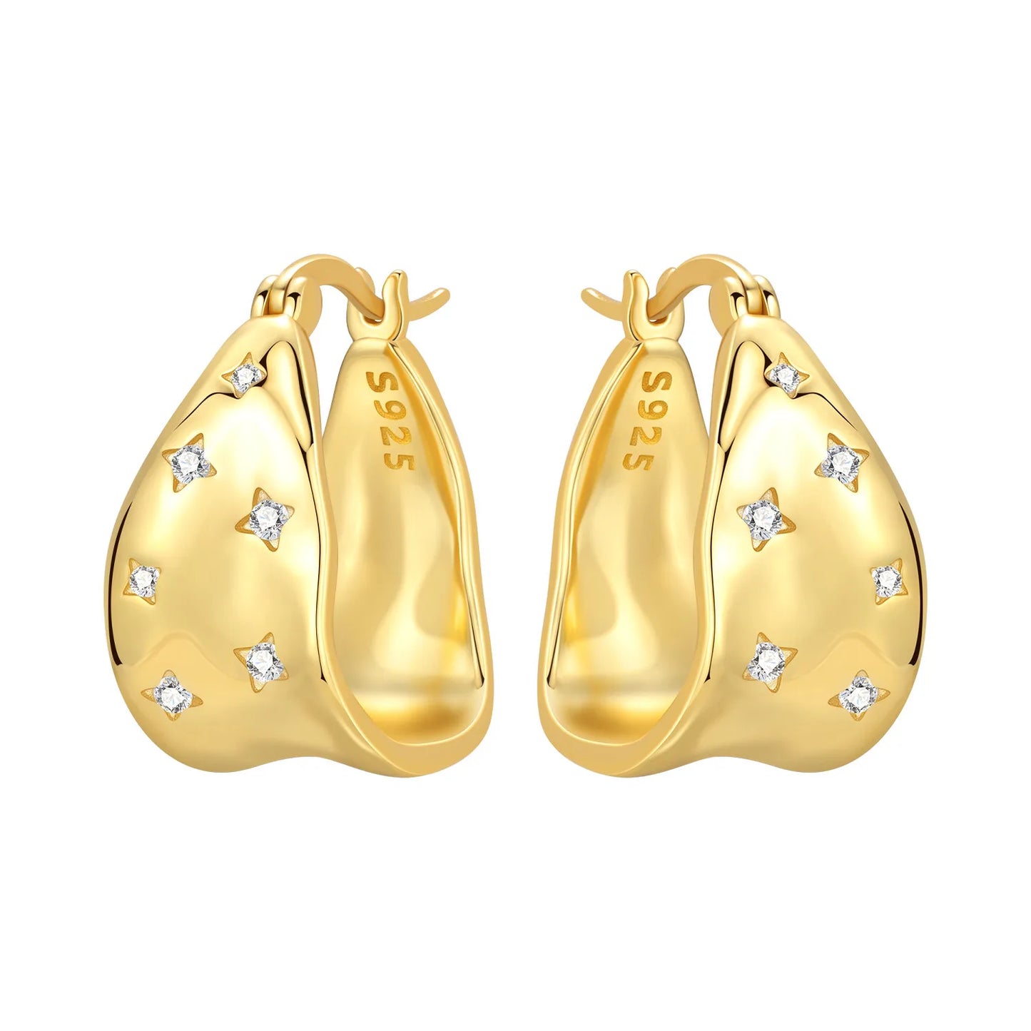 S925 Sterling Silver 18K Gold Square Hoop Earrings