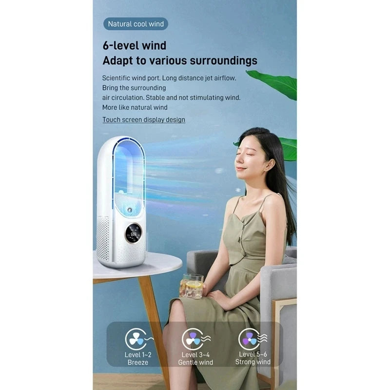 Portable USB Air Cooler Leafless Electric Fan 6 Speed