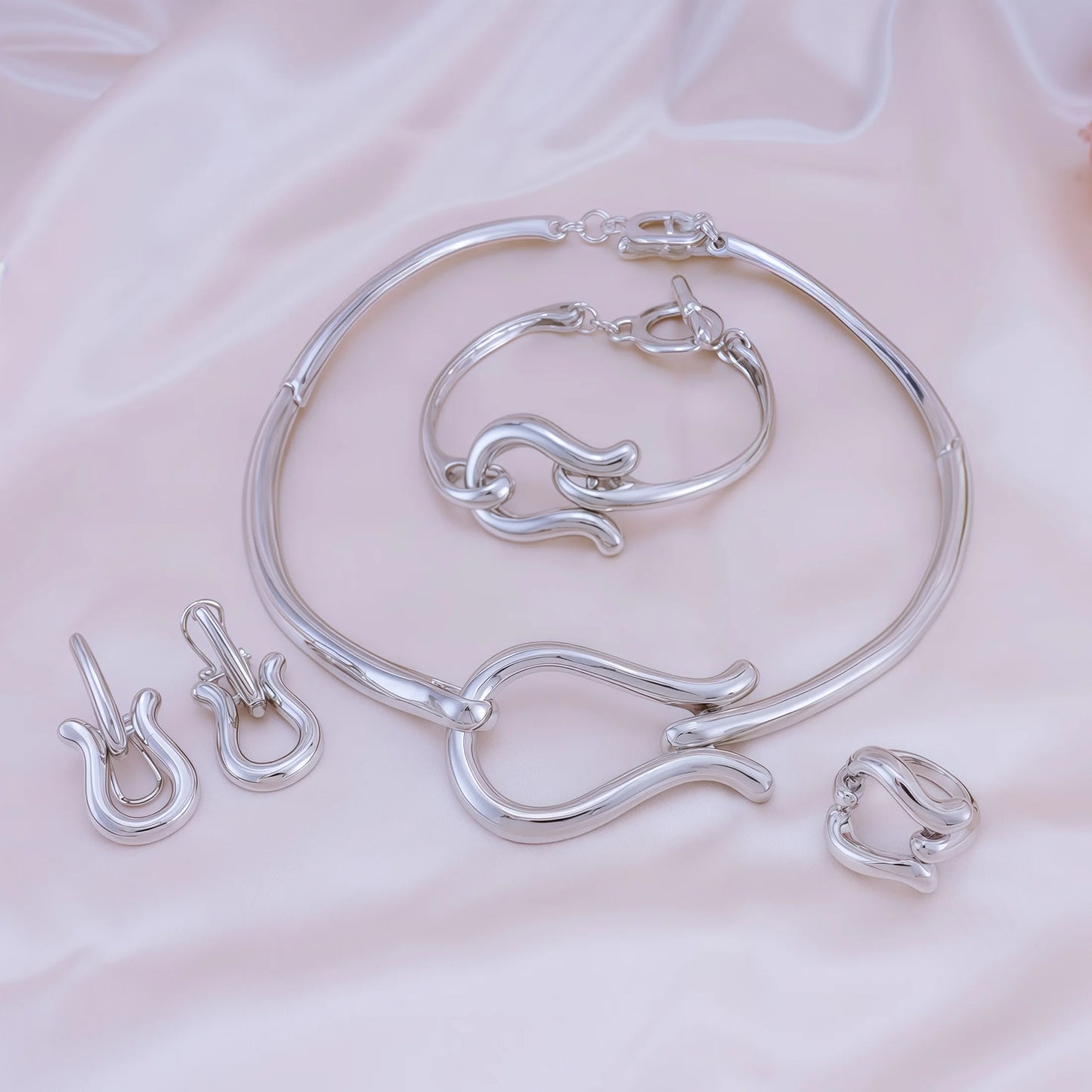 Women Gold Color Choker Necklace Earrings Bracelets Ring - Buy One Get One 🔥