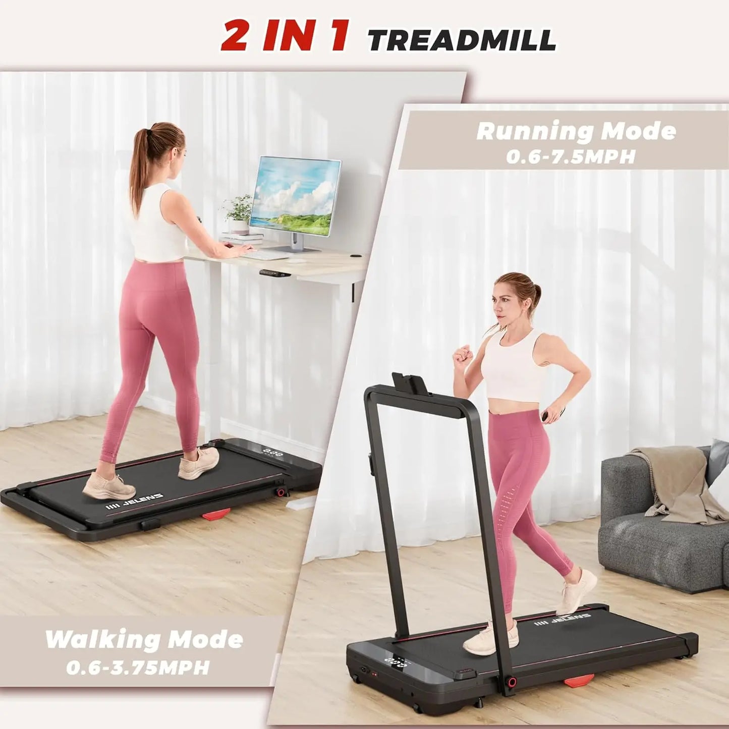 Walking Pad, 2.5HP Folding Treadmill with Remote Control LED Display, Portable Treadmill for Home/Office with