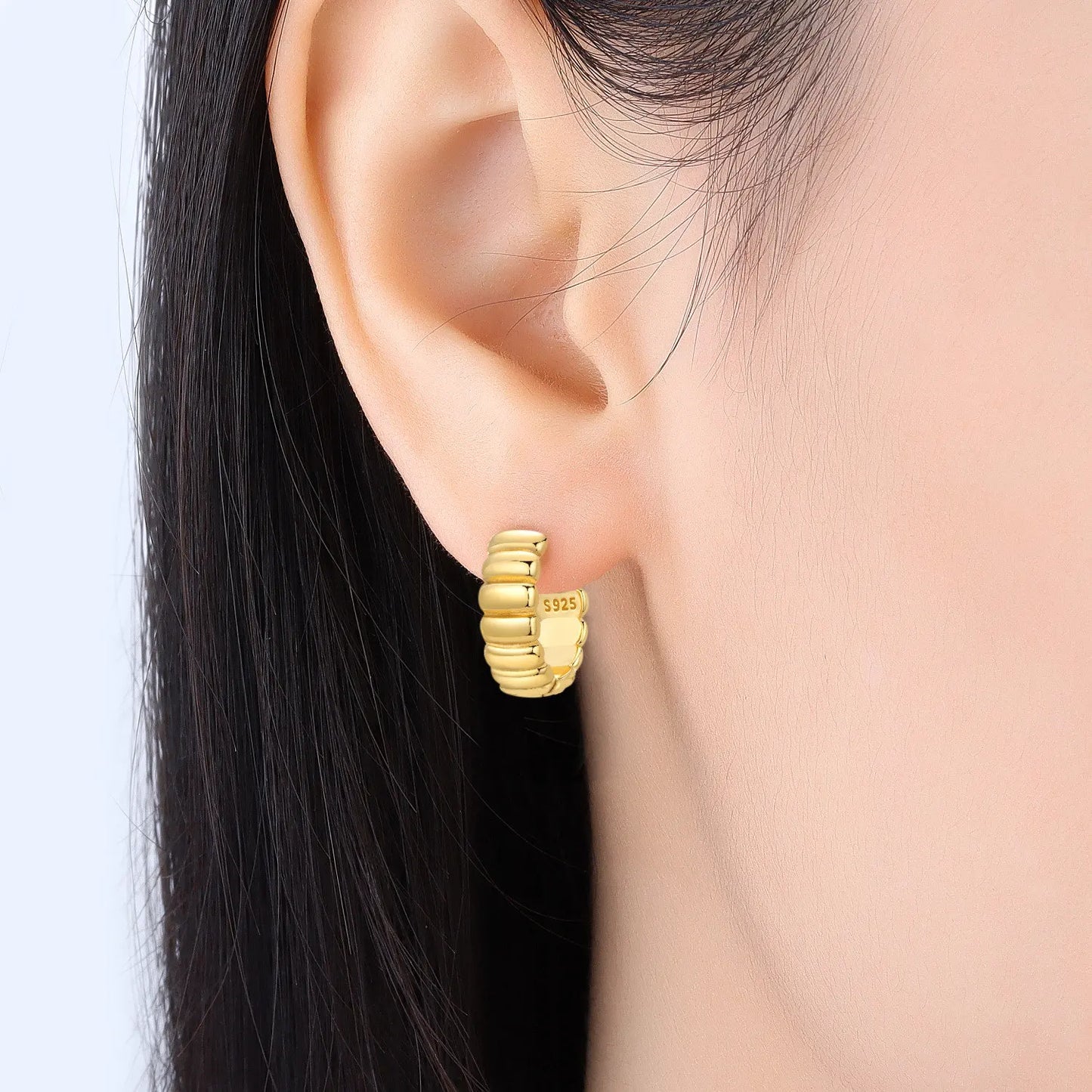 S925 Sterling Silver 18K Gold Square Hoop Earrings