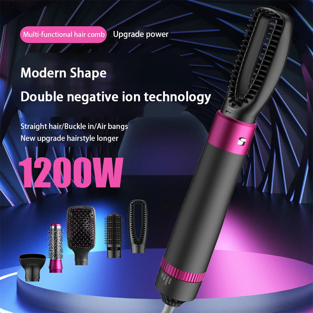 HOMEFISH 5 in 1 Hair Dryer Brush Hot Air Brush & Volumizer Styler Set with Interchangeable Brush Head Negative Ionic Blow Dryer