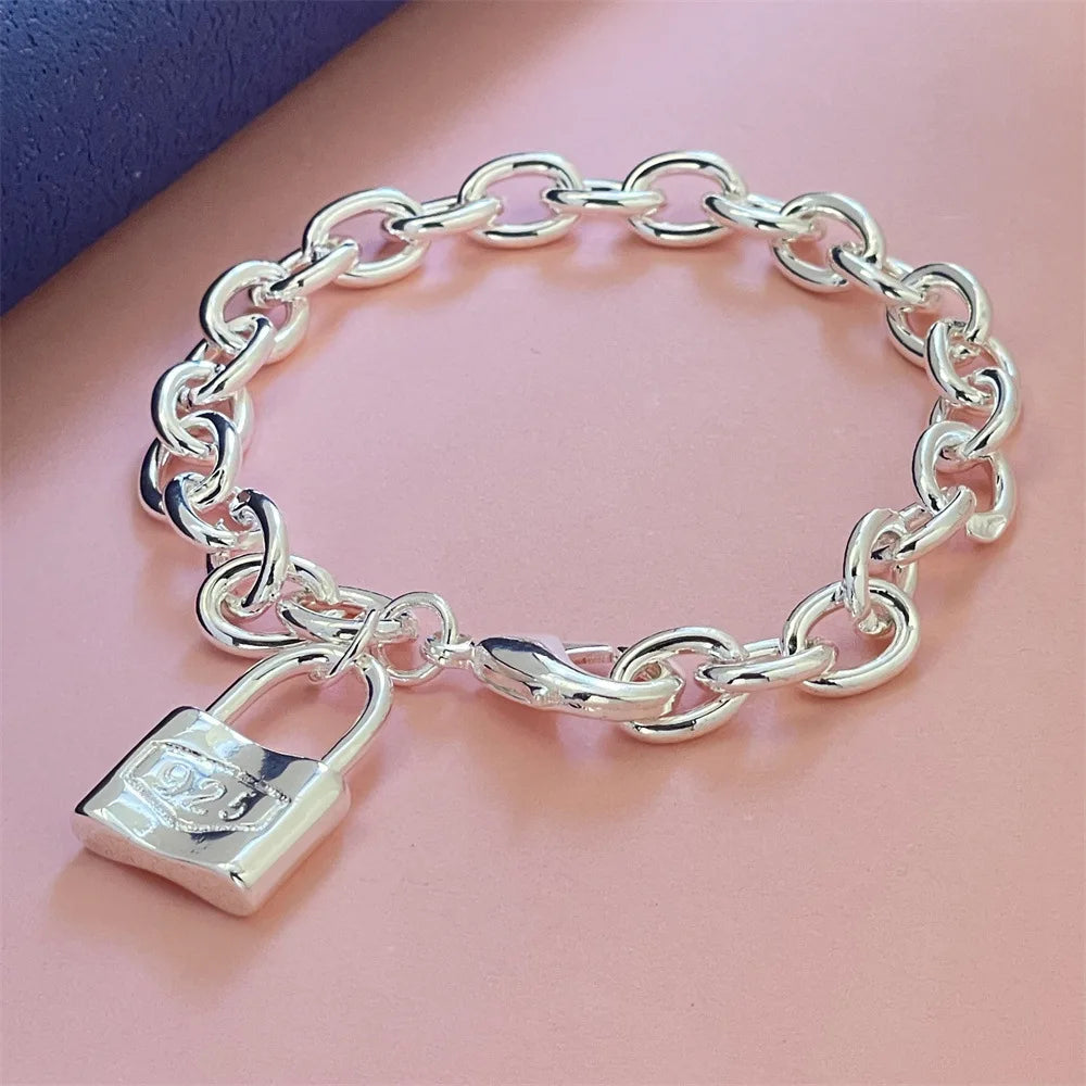 Fine Noble 925 Sterling Silver Solid Chain Bracelet For Women Men