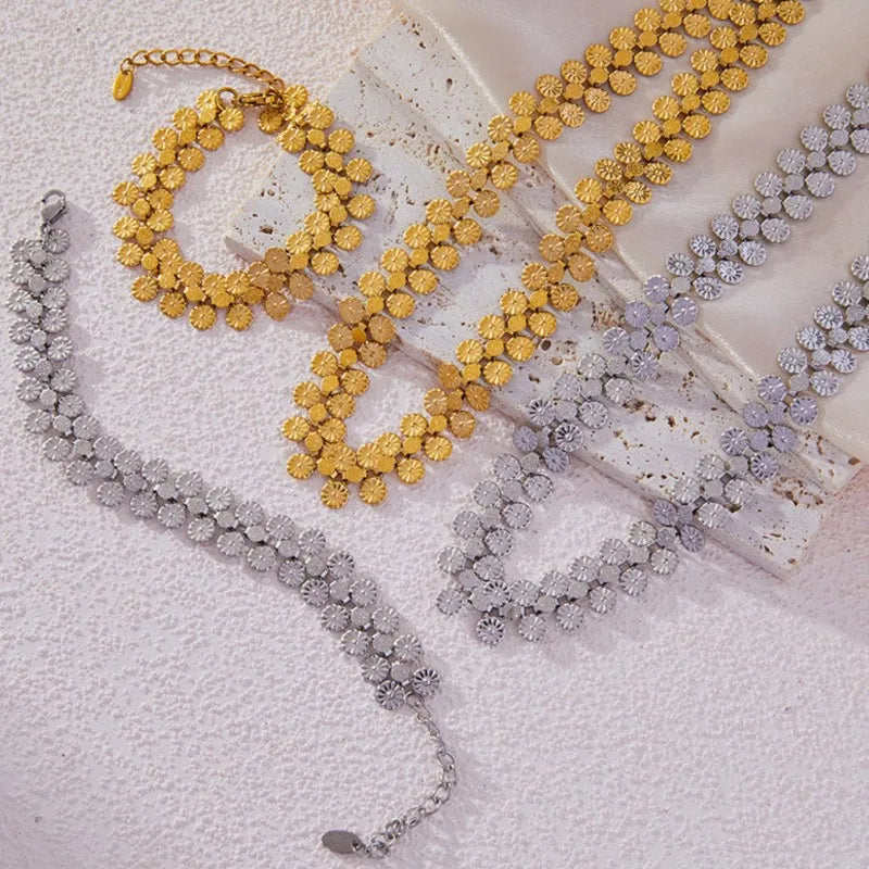 Bohemia Style Multi Flower Stainless Steel Necklace Bracelet For Women