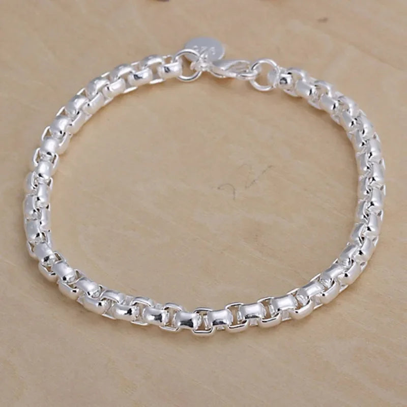 Fine Noble 925 Sterling Silver Solid Chain Bracelet For Women Men