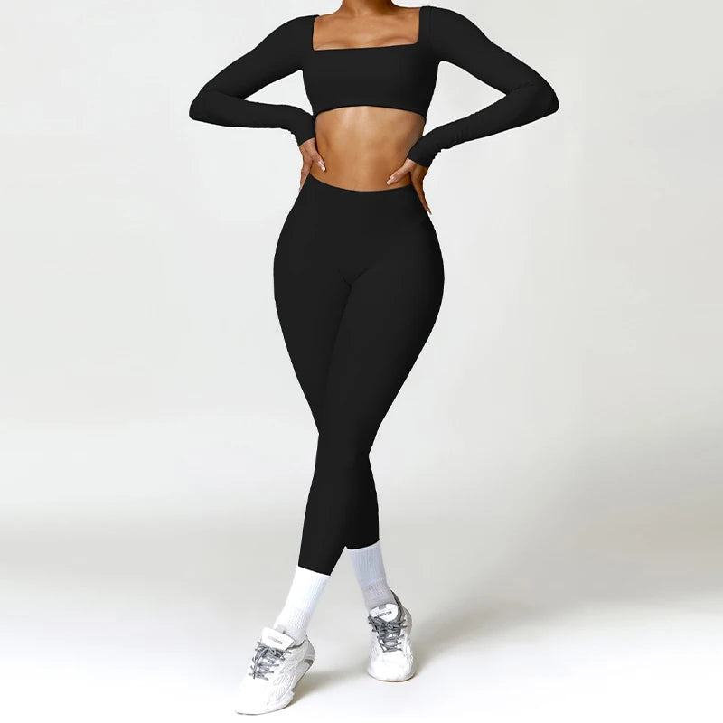 Hearuisavy 2PCS Long Sleeve Gym Set Women