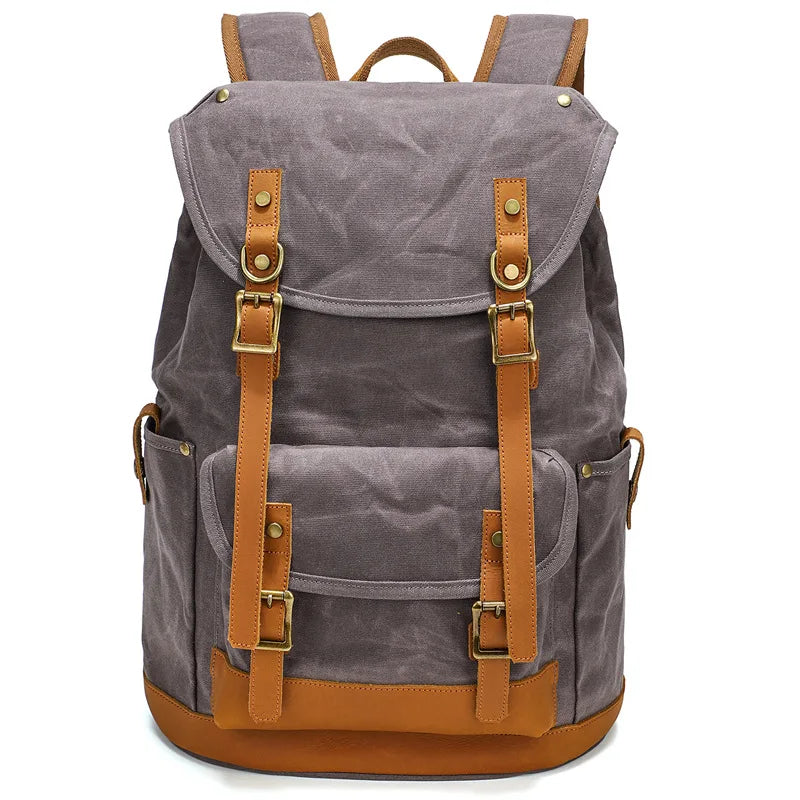 Backpack Men's Women's Vintage Wax Canvas Tactical Travel Bag Large Capacity Outdoor Mountaineering Camping Leather Backpack