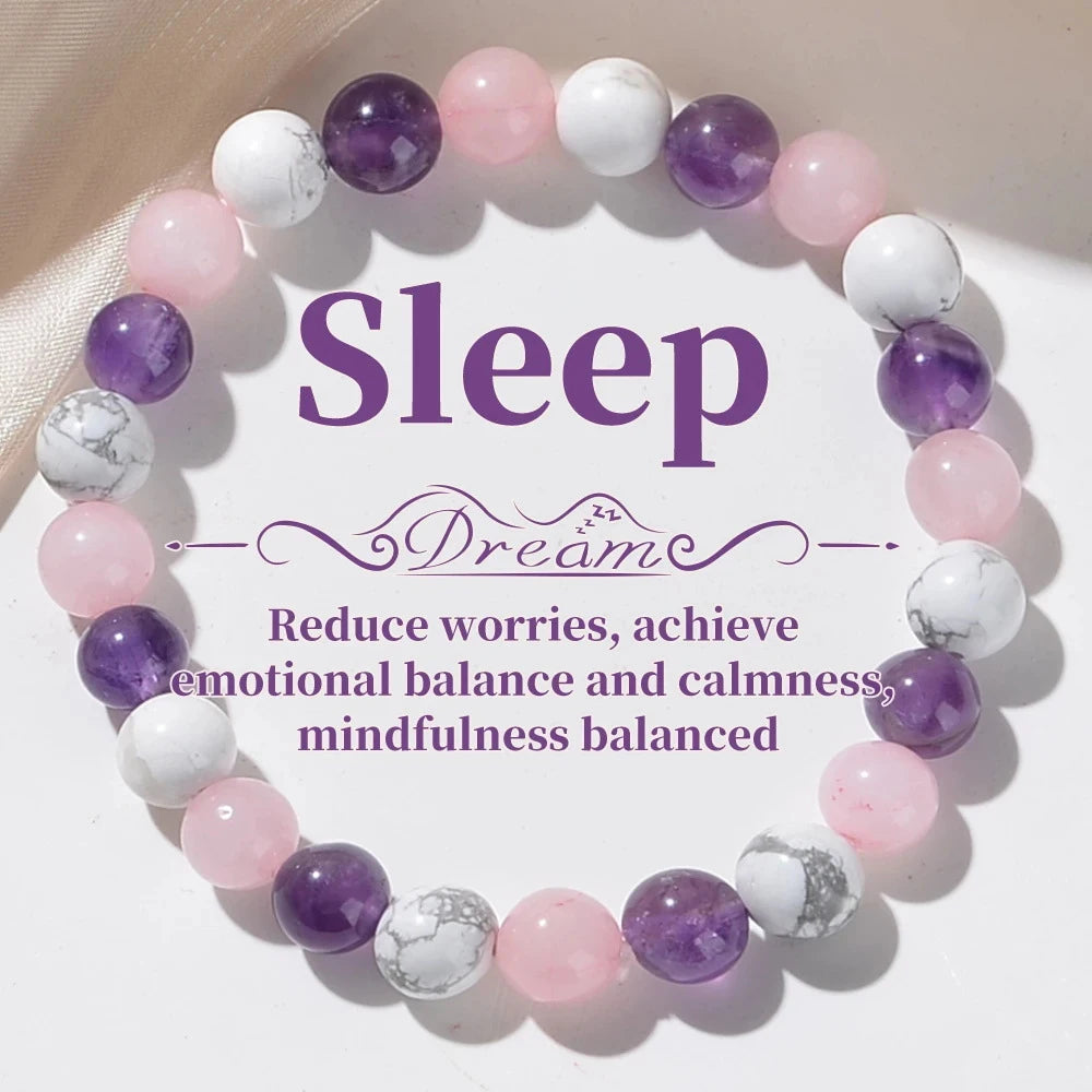 Amethyst - Rose Quartz Natural Stone Aura Balancing Sleep Bracelet for Women