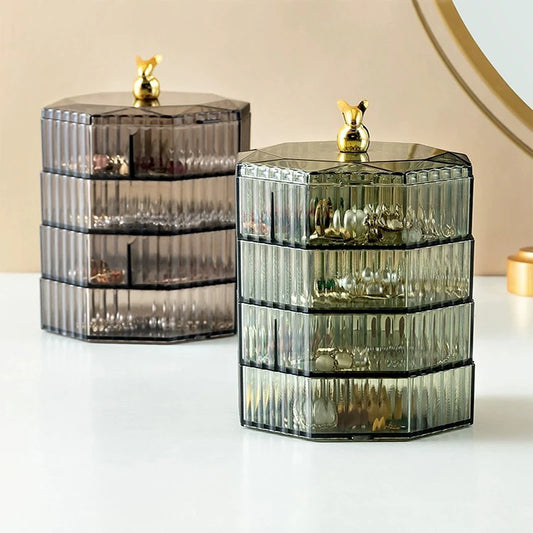Rotating Jewelry Storage Box Makeup Storage Rack Bracelet Earring with Cover