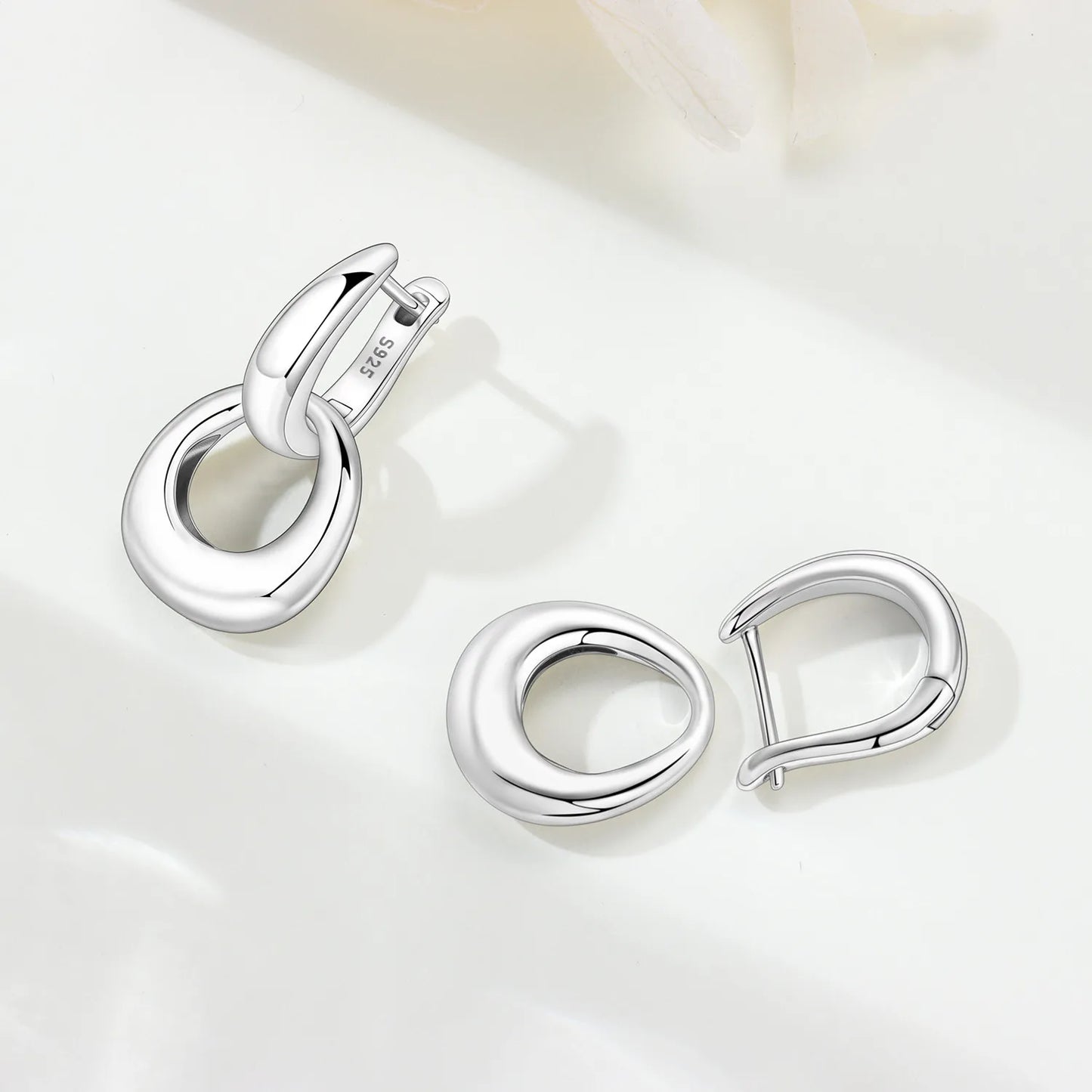 925 Sterling Silver Double Loop Drop Earrings for Women | Minimalist Dangle Earrings