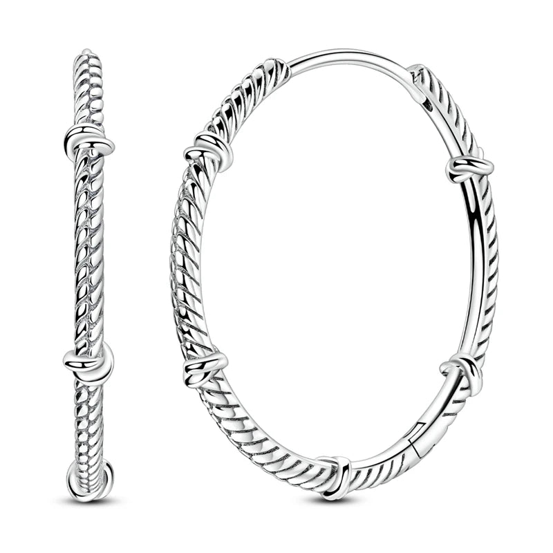 925 Sterling Silver Knot Hoop Earrings for Women | Textured Silver Earrings